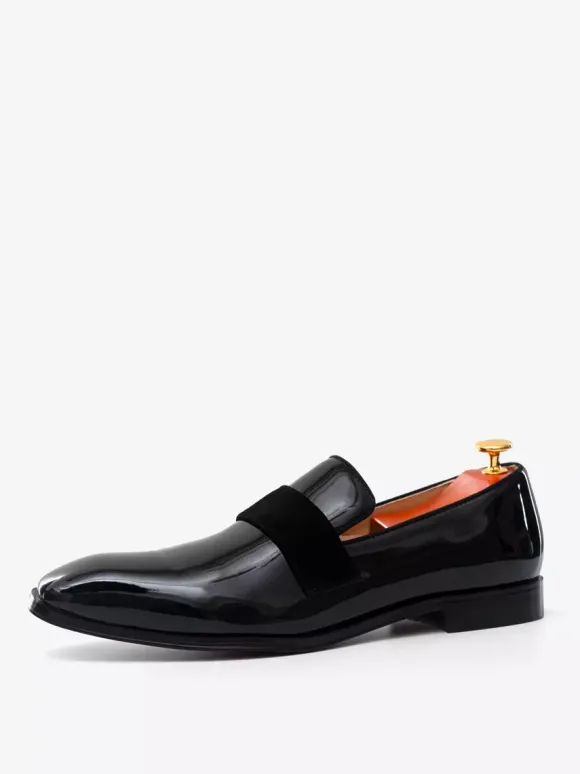 Men's Black Patent Leather Penny Loafer Round Toe Slip On Prom Party Wedding Formal Shoes