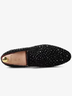 Mens Black Rivets Loafers Studded Rhinestones Slip on Dress Prom Homecoming Wedding Shoes