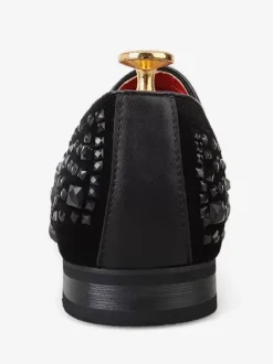 Mens Black Rivets Loafers Studded Rhinestones Slip on Dress Prom Homecoming Wedding Shoes