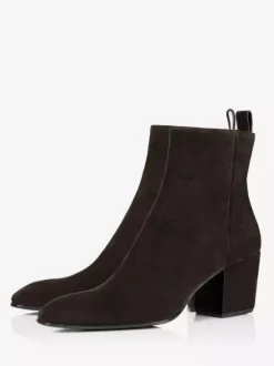 Men's Block Heel Chelsea Boots Black Zipper Suede Party Prom Dress Ankle Boots