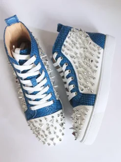 Men's Blue Flat Skate Board Shoes High Top Sneakers with Spikes Prom Homecoming Casual Party Shoes