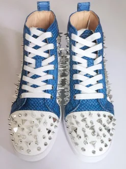 Men's Blue Flat Skate Board Shoes High Top Sneakers with Spikes Prom Homecoming Casual Party Shoes
