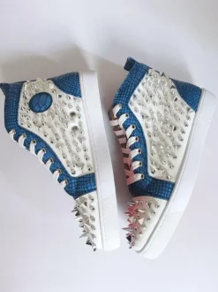 Men's Blue Flat Skate Board Shoes High Top Sneakers with Spikes Prom Homecoming Casual Party Shoes