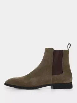 Men's Boots Chelsea Boots Olive Micro Suede Upper Square Toe Slip On Ankle Boots