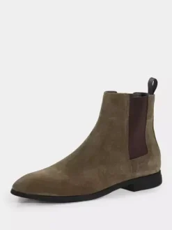 Men's Boots Chelsea Boots Olive Micro Suede Upper Square Toe Slip On Ankle Boots