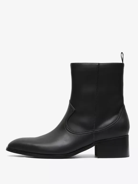 Men's Boots Chelsea Boots Black Leather Square Toe Ankle Short Boots