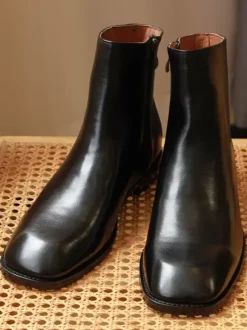 Men's Boots Chelsea Boots Black Cowhide Square Toe Dress Boots