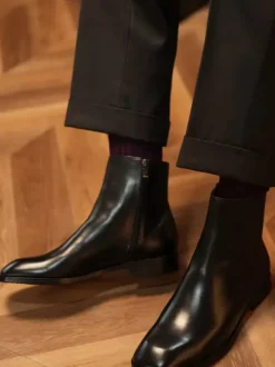 Men's Boots Chelsea Boots Black Cowhide Square Toe Dress Boots
