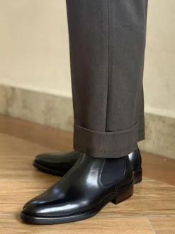Men's Boots Chelsea Boots Black Cowhide Pointed Toe Prom Homecoming Party Shoes