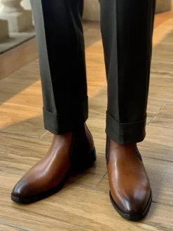 Men's Boots Chelsea Boots Black Cowhide Pointed Toe Prom Homecoming Party Shoes