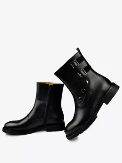 Men's Boots Chelsea Boots Deep Brown Cowhide Round Toe Buckle