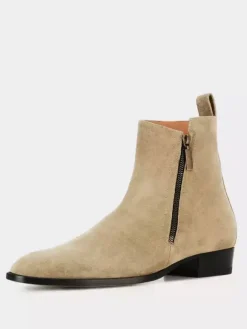 Men's Boots Chelsea Boots Coffee Brown Cowhide Round Toe Zipper Ankle Short Boots