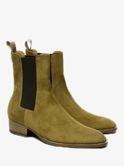 Men's Boots Chelsea Olive Suede Leather Pointed Toe Ankle Prom Boots