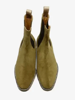 Men's Boots Chelsea Olive Suede Leather Pointed Toe Ankle Prom Boots