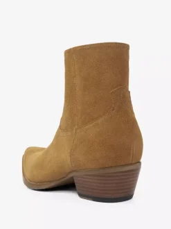 Mens Boots Coffee Brown Suede Zipper Toe-spring boots Slip On pointed toe mid heel Ankle Boots