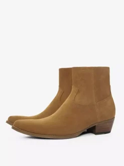 Mens Boots Coffee Brown Suede Zipper Toe-spring boots Slip On pointed toe mid heel Ankle Boots