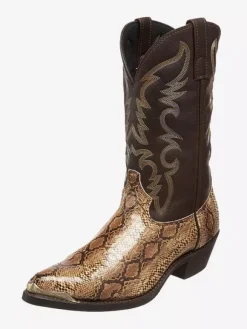 Mens Boots snake mid heel Cowboy Boots Gold Pointed Toe Mid Calf Boots