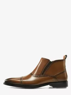 Mens Brogue Chelsea Boots High-Top Leather Square Toe Ankle Boots