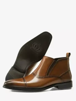 Mens Brogue Chelsea Boots High-Top Leather Square Toe Ankle Boots