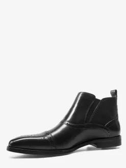 Mens Brogue Chelsea Boots High-Top Leather Square Toe Ankle Boots