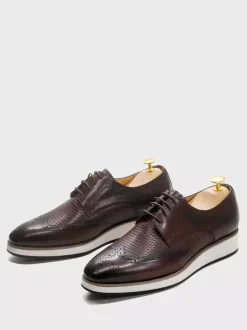 Men's Brogue Shoes Round Toe Genuine Leather Round Toe Lace Up Wingtip Shoes