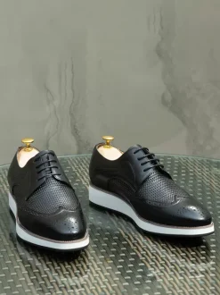 Men's Brogue Shoes Round Toe Genuine Leather Round Toe Lace Up Wingtip Shoes