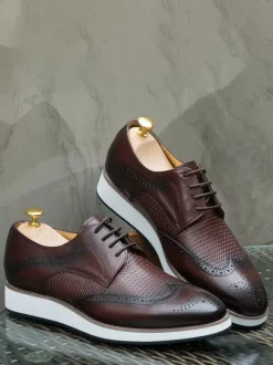 Men's Brogue Shoes Round Toe Genuine Leather Round Toe Lace Up Wingtip Shoes