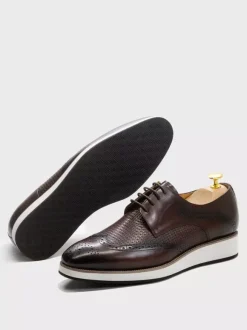 Men's Brogue Shoes Round Toe Genuine Leather Round Toe Lace Up Wingtip Shoes
