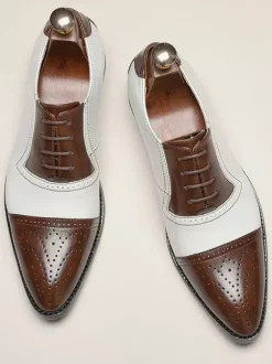 Men's Cap Toe Brogue Oxfords Wedding Dress Oxford Formal Shoes White