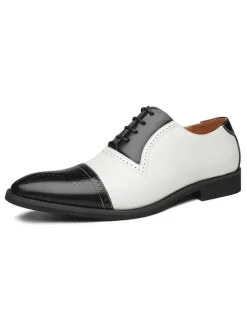 Men's Cap Toe Brogue Oxfords Wedding Dress Oxford Formal Shoes White
