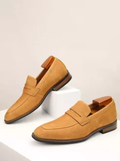 Men's Casual Shoes Suede Round Toe Slip On Penny Loafers