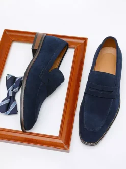 Men's Casual Shoes Suede Round Toe Slip On Penny Loafers