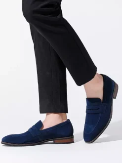 Men's Casual Shoes Suede Round Toe Slip On Penny Loafers