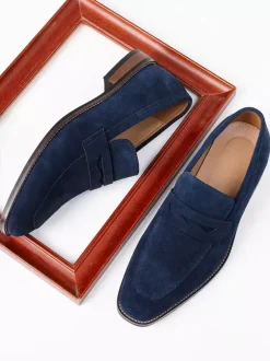 Men's Casual Shoes Suede Round Toe Slip On Penny Loafers