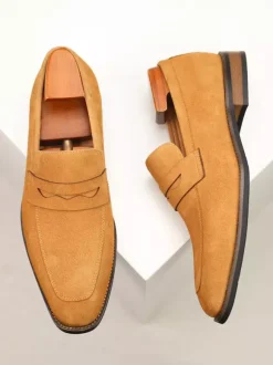 Men's Casual Shoes Suede Round Toe Slip On Penny Loafers