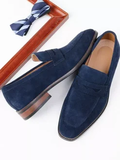 Men's Casual Shoes Suede Round Toe Slip On Penny Loafers