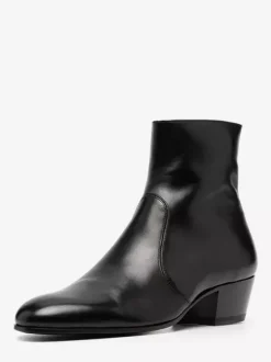 Men's Chelsea Boots Black Cowhide Pointed Toe Chunky Heel Ankle Boots