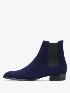 Mens Chelsea Boots Black Suede Slip-on Pointed Toe British Ankle Dress Boots