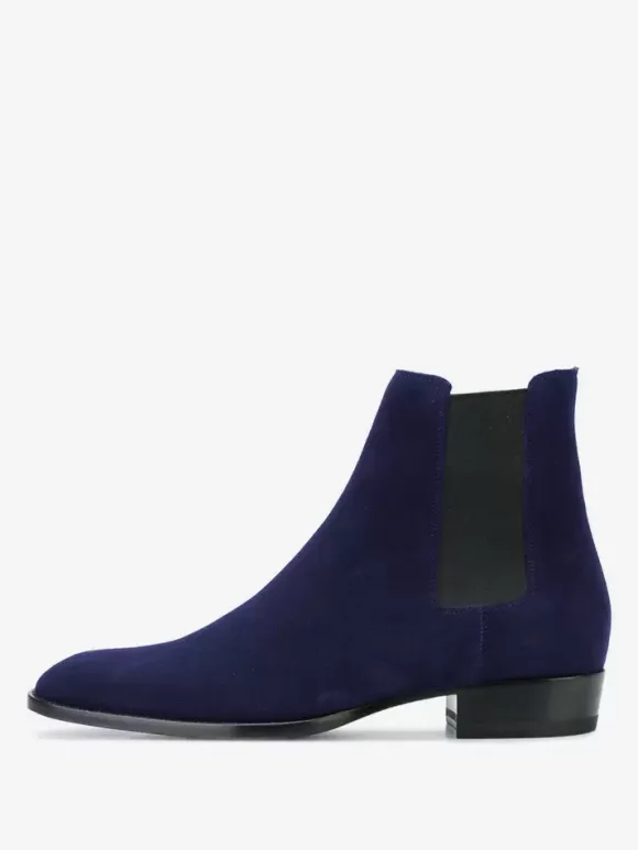 Mens Chelsea Boots Black Suede Slip-on Pointed Toe British Ankle Dress Boots