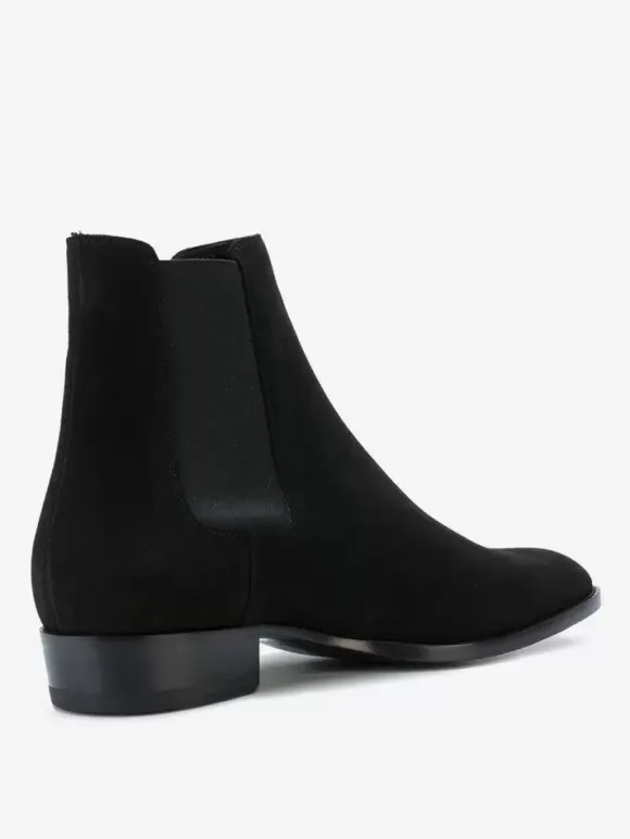 Mens Chelsea Boots Black Suede Slip-on Pointed Toe British Ankle Dress Boots