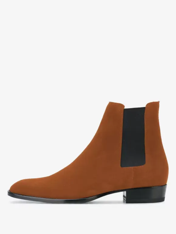 Mens Chelsea Boots Black Suede Slip-on Pointed Toe British Ankle Dress Boots