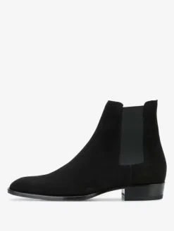 Mens Chelsea Boots Black Suede Slip-on Pointed Toe British Ankle Dress Boots