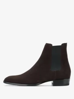 Mens Chelsea Boots Black Suede Slip-on Pointed Toe British Ankle Dress Boots