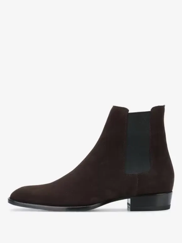Mens Chelsea Boots Black Suede Slip-on Pointed Toe British Ankle Dress Boots