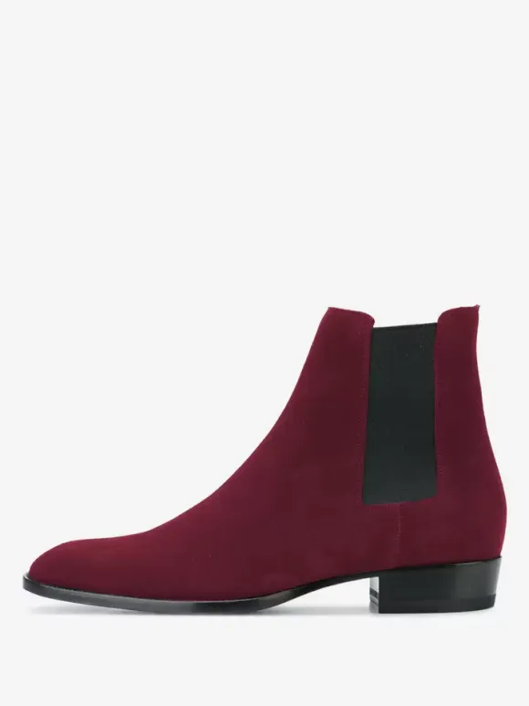 Mens Chelsea Boots Black Suede Slip-on Pointed Toe British Ankle Dress Boots