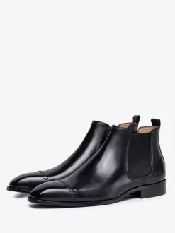 Men's Chelsea Boots Black Cowhide Square Toe Slip On Prom Wedding Ankle Boots