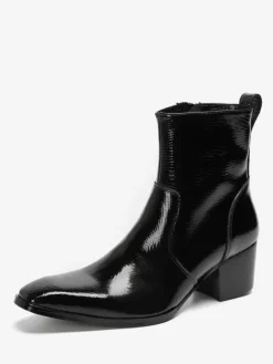 Men's Chelsea Boots Black Cowhide Square Toe Ankle Short Boots