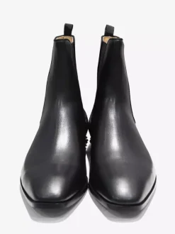 Men's Chelsea Boots Black Square Toe Ankle Prom Spikes Heel Boots