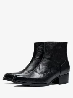 Men's Chelsea Boots British Square Toe Chunky Heels Side Zipper Dress Boots