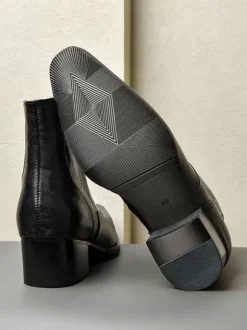 Men's Chelsea Boots British Square Toe Chunky Heels Side Zipper Dress Boots